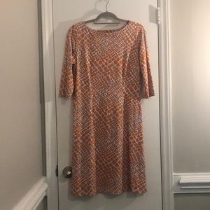 J McLaughlin Orange Blue White Geometric Spot Print Nylon Dress Size M
